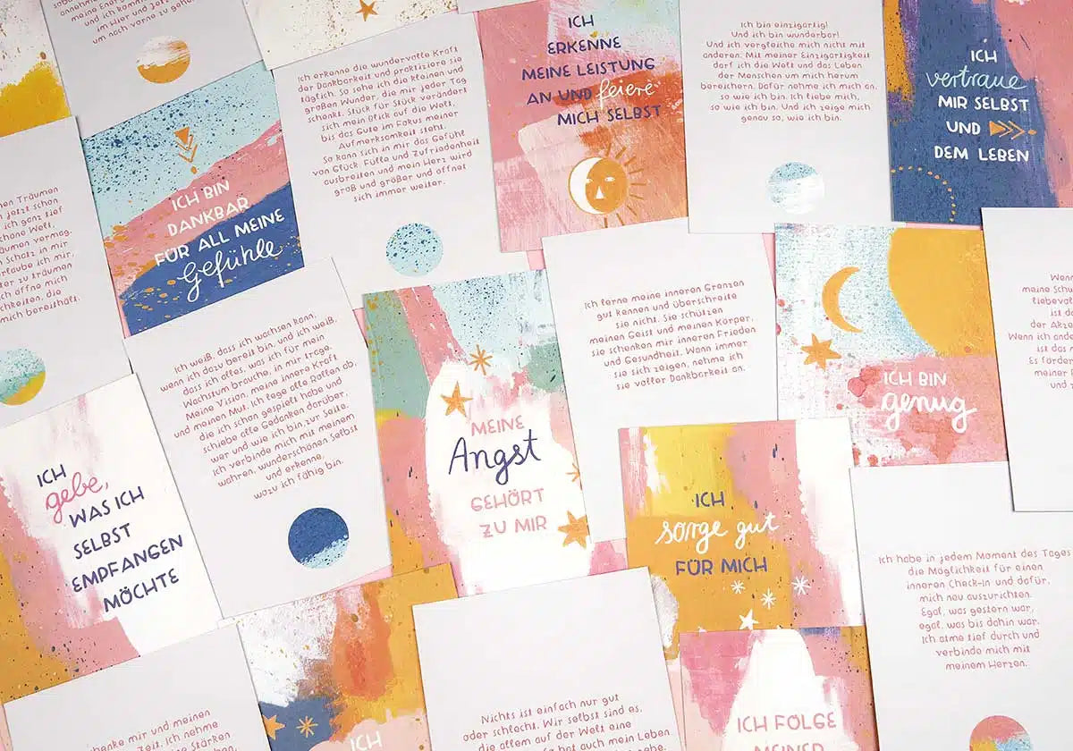 Schöne Affirmationskarten für Erwachsene mit vielen schönen Sprüchen und Texten im Postkartenformat