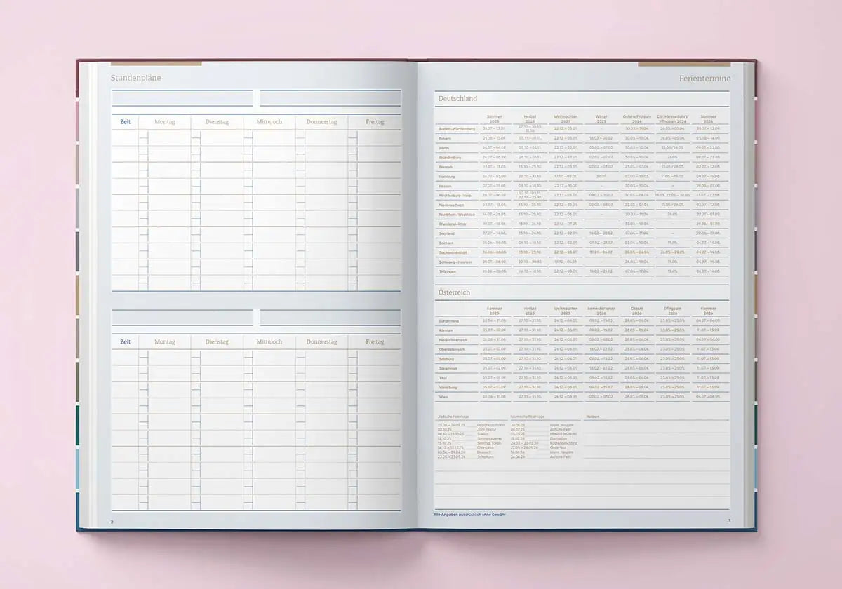 Lehrerplaner und Lehrerkalender in A4 ür Lehrerinnen und Lehrer aller Schulformen ohne Listenteil