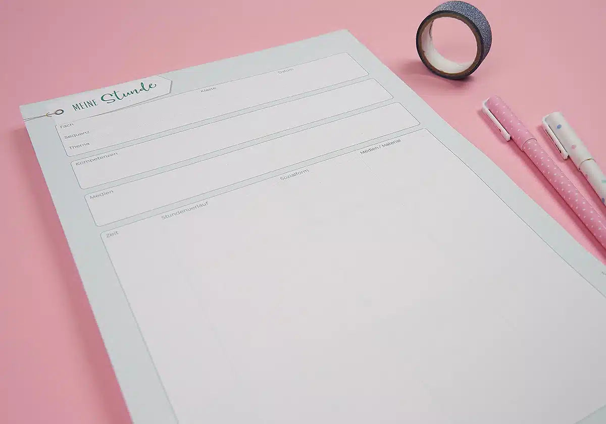 Schreibblock zur Planung einer Unterrichtseinheit oder Unterrichtsstunde, ideal für das Referendariat