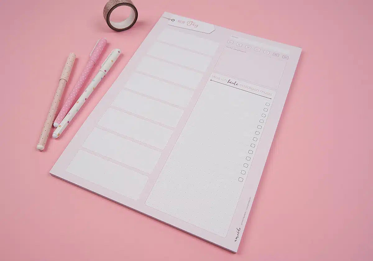 Schreibblock für die Planung des Tagesablaufs eines Unterrichtstages in der Schule, ideal für Lehrerinnen und Lehrer aller Schulformen