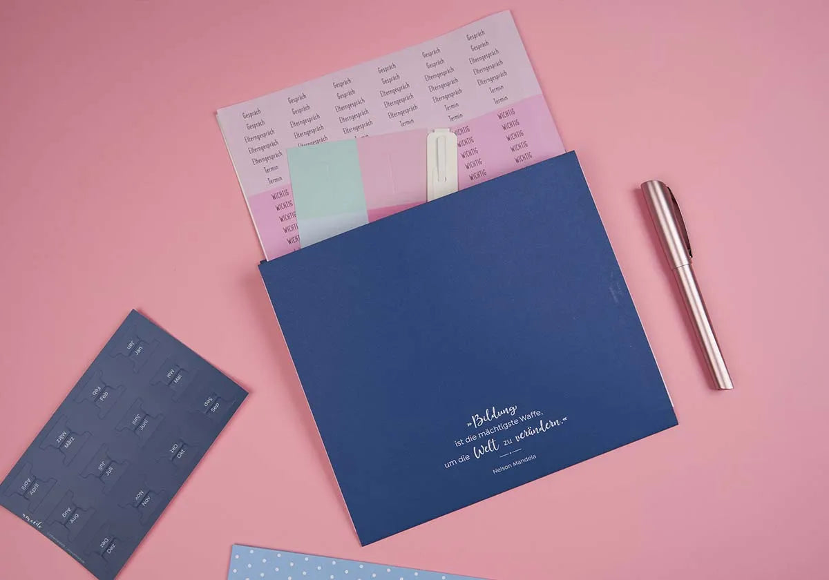 selbstklebende Froschtasche zur Aufbewahrung loser Zettel, erhältlich für A4 oder A5, mit eingearbeiteten Textilkeil