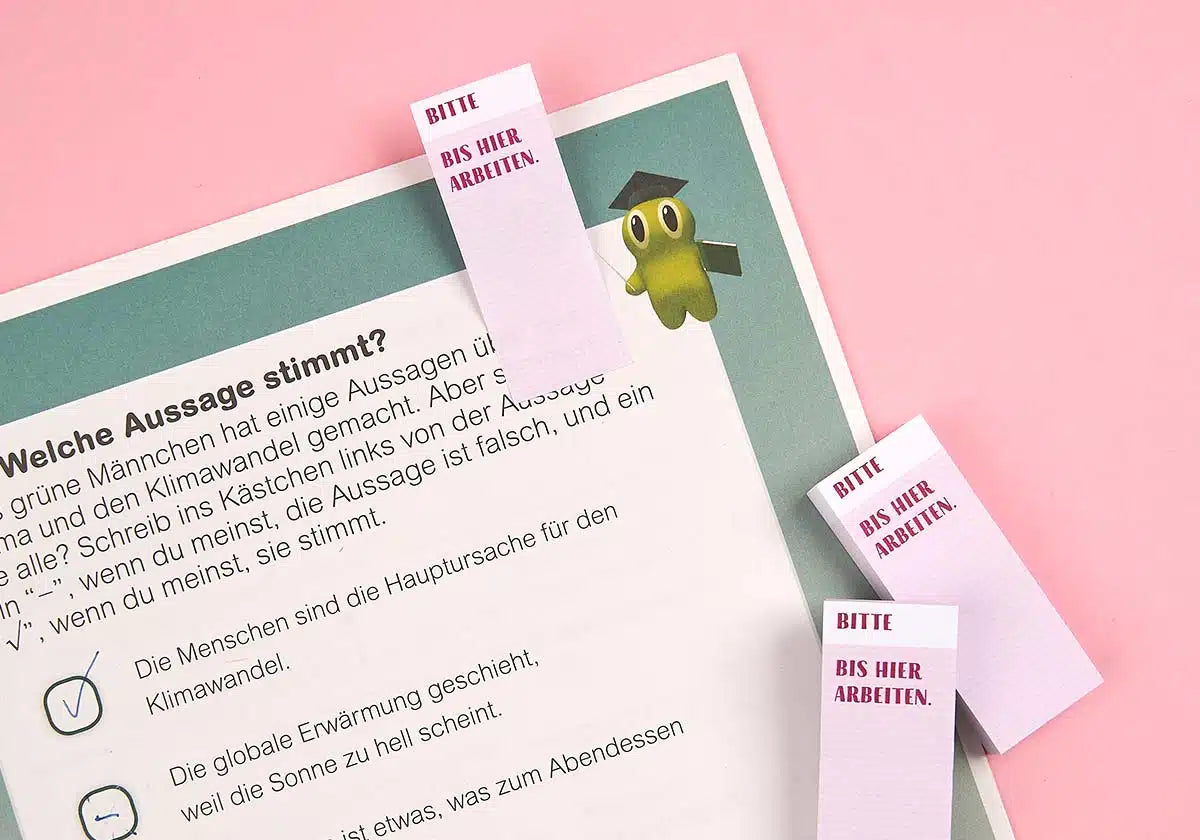 Mini-Haftnotizblock »Bitte bis hier arbeiten« zum Einsatz im Unterricht für Lehrer in der Grundschule