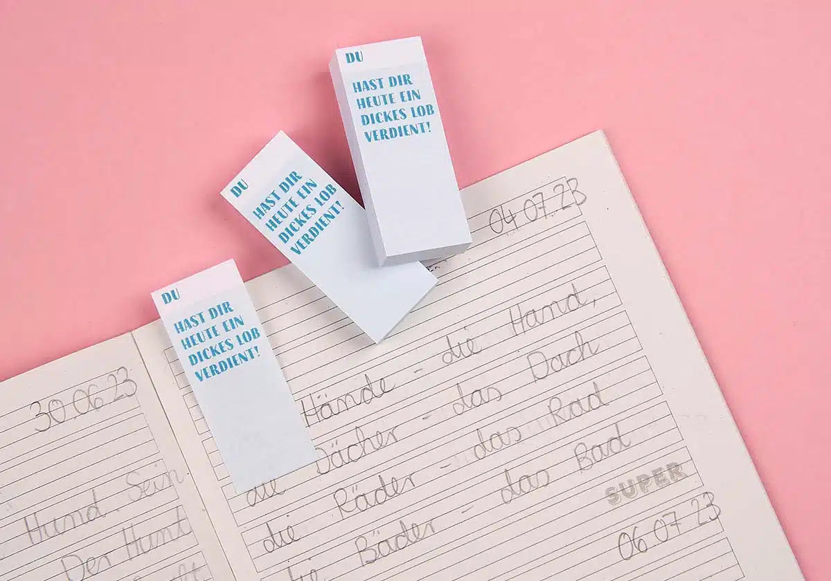 Mini-Haftnotizblock »Du hast dir heute ein dicker Lob verdient« zum Einsatz im Unterricht für Lehrer in der Grundschule