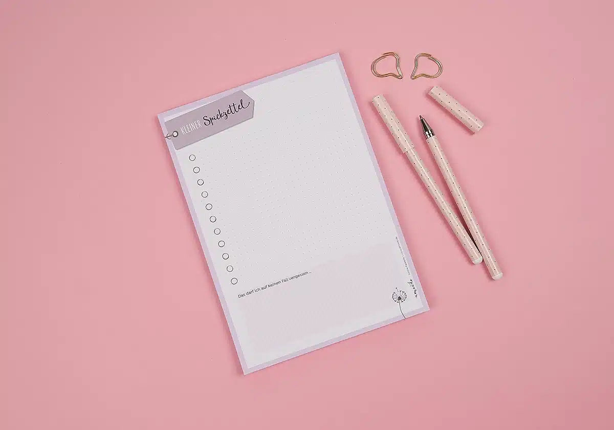 Schöner Schreibblock in A5 mit ToDo Liste und Punktraster, gedruckt auf Recyclingpapier