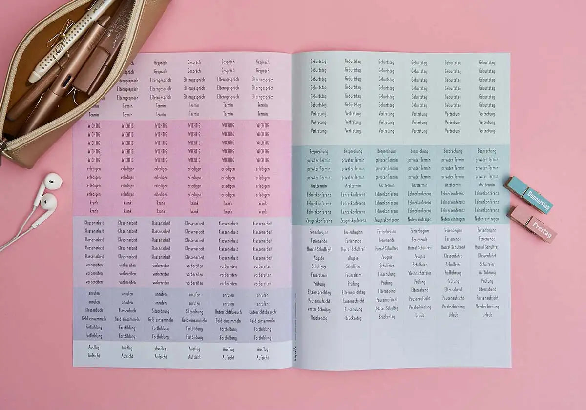 Aufkleber für Lehrerkalender und Lehrerplaner für das Schuljahr 2025/2026