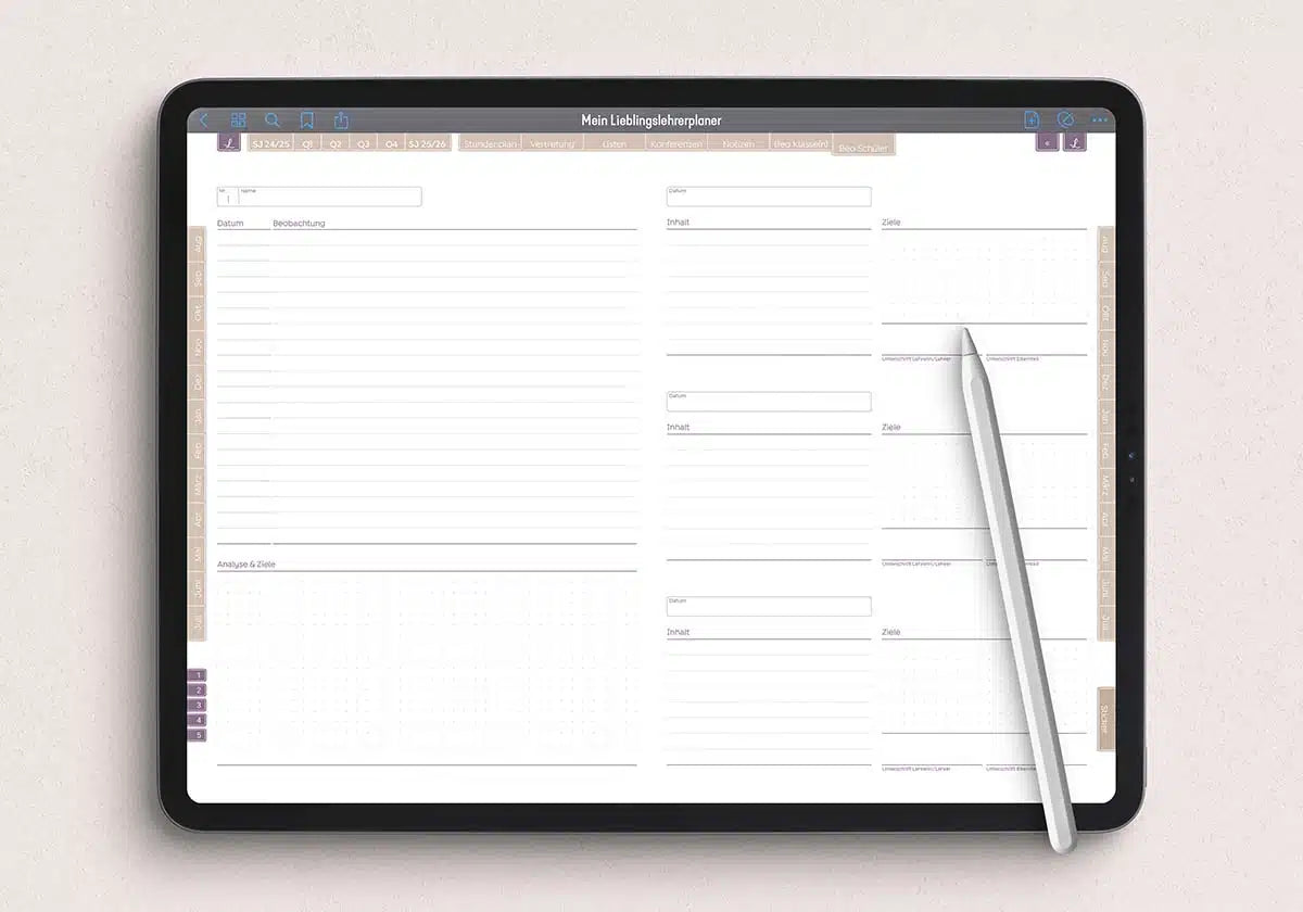 Lehrerplaner digital für eine gute Unterrichtsplanung, verfügbar in vier verschiedenen Varianten für die Nutzung mit einem Tablet