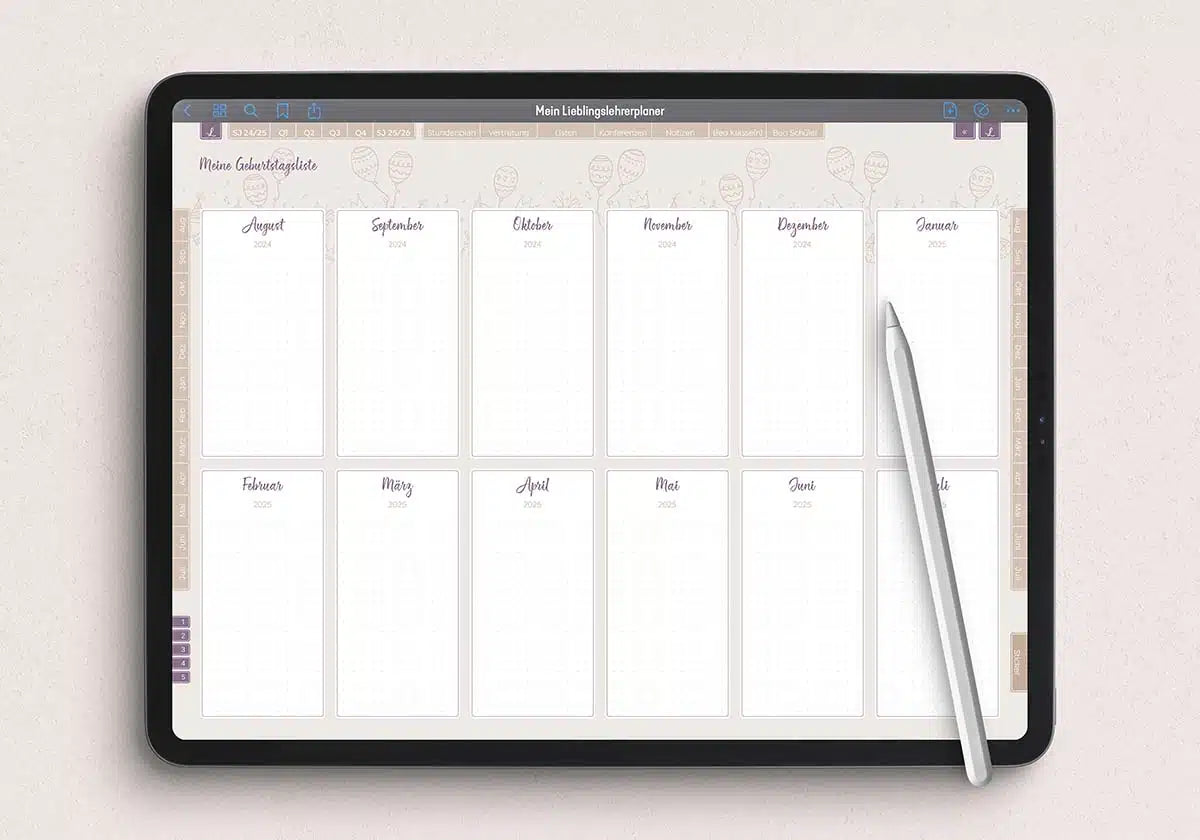 Lehrerplaner digital für eine gute Unterrichtsplanung, verfügbar in vier verschiedenen Varianten für die Nutzung mit einem Tablet