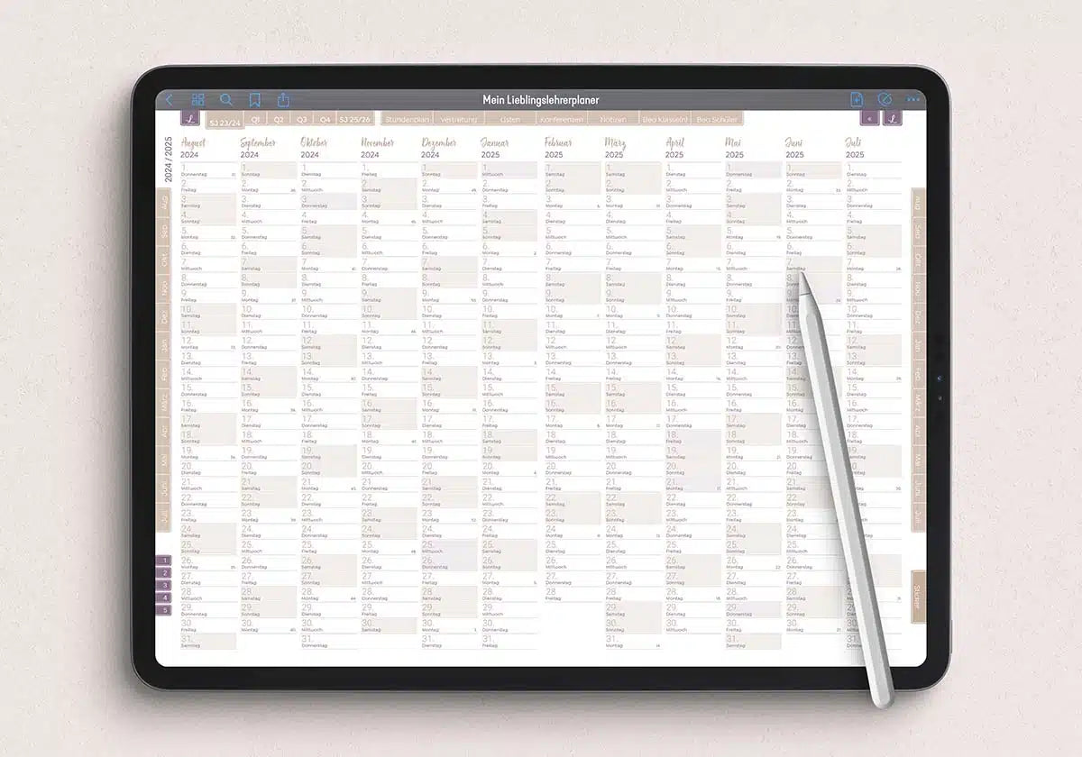 Lehrerplaner digital für eine gute Unterrichtsplanung, verfügbar in vier verschiedenen Varianten für die Nutzung mit einem Tablet