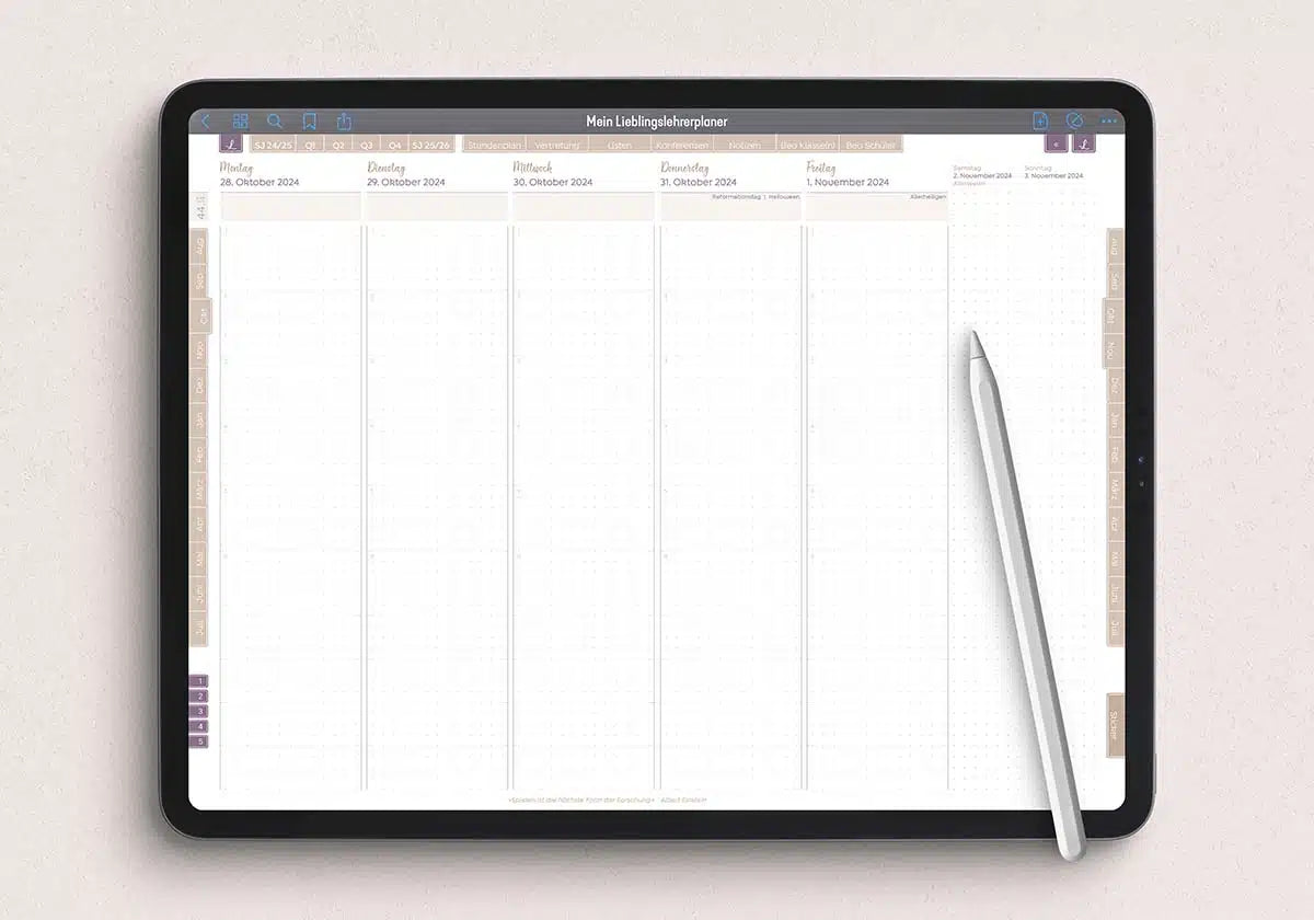Digitaler Lehrerkalender für dein Tablet, ideal nutzbar mit Stift für eine effektive Unterrichtsplanung