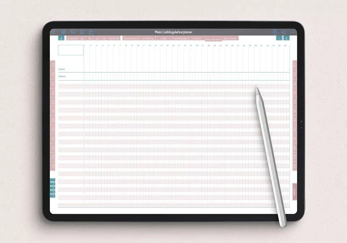 Lehrerplaner digital für eine gute Unterrichtsplanung, verfügbar in vier verschiedenen Varianten für die Nutzung mit einem Tablet