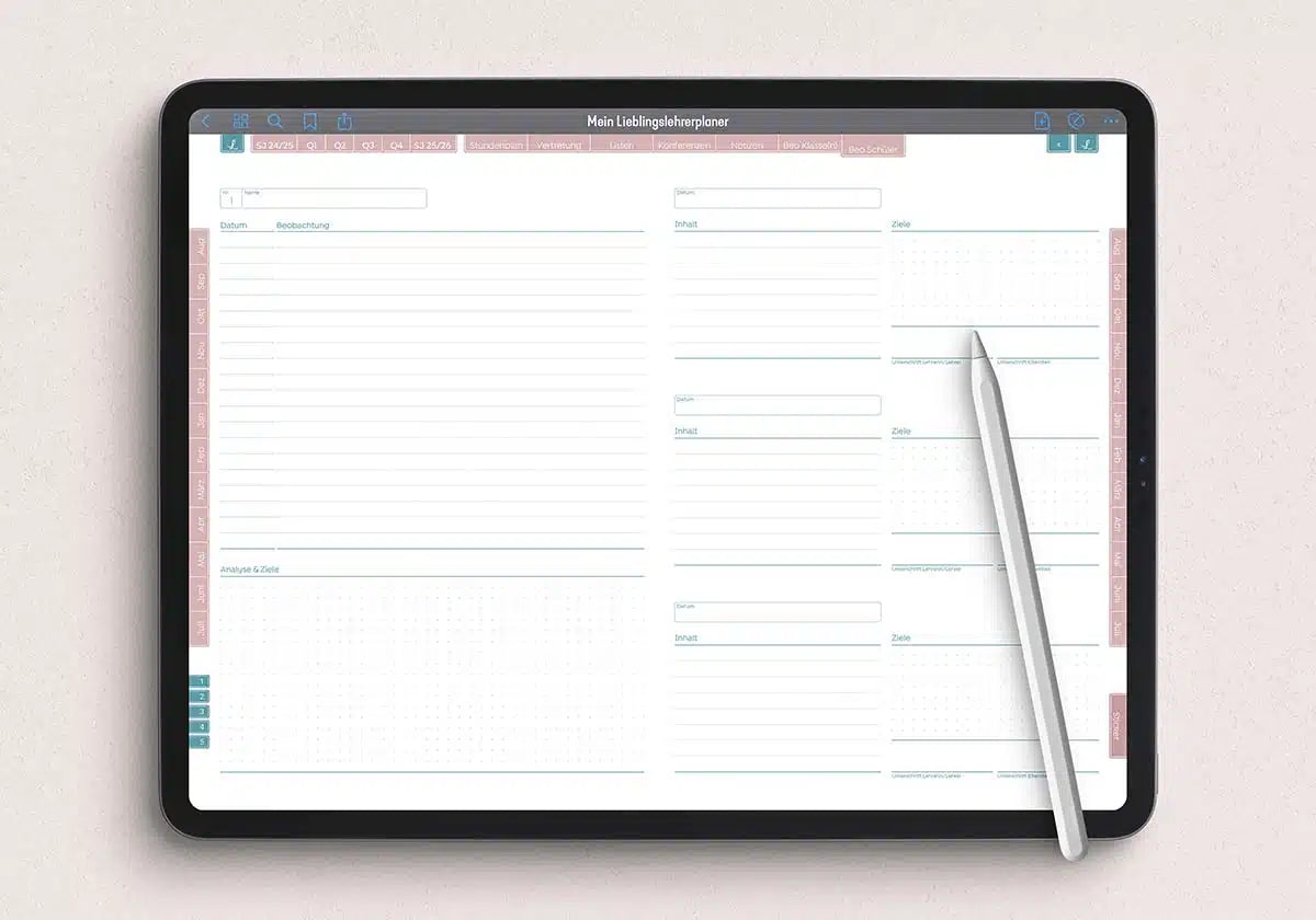 Lehrerplaner digital für eine gute Unterrichtsplanung, verfügbar in vier verschiedenen Varianten für die Nutzung mit einem Tablet