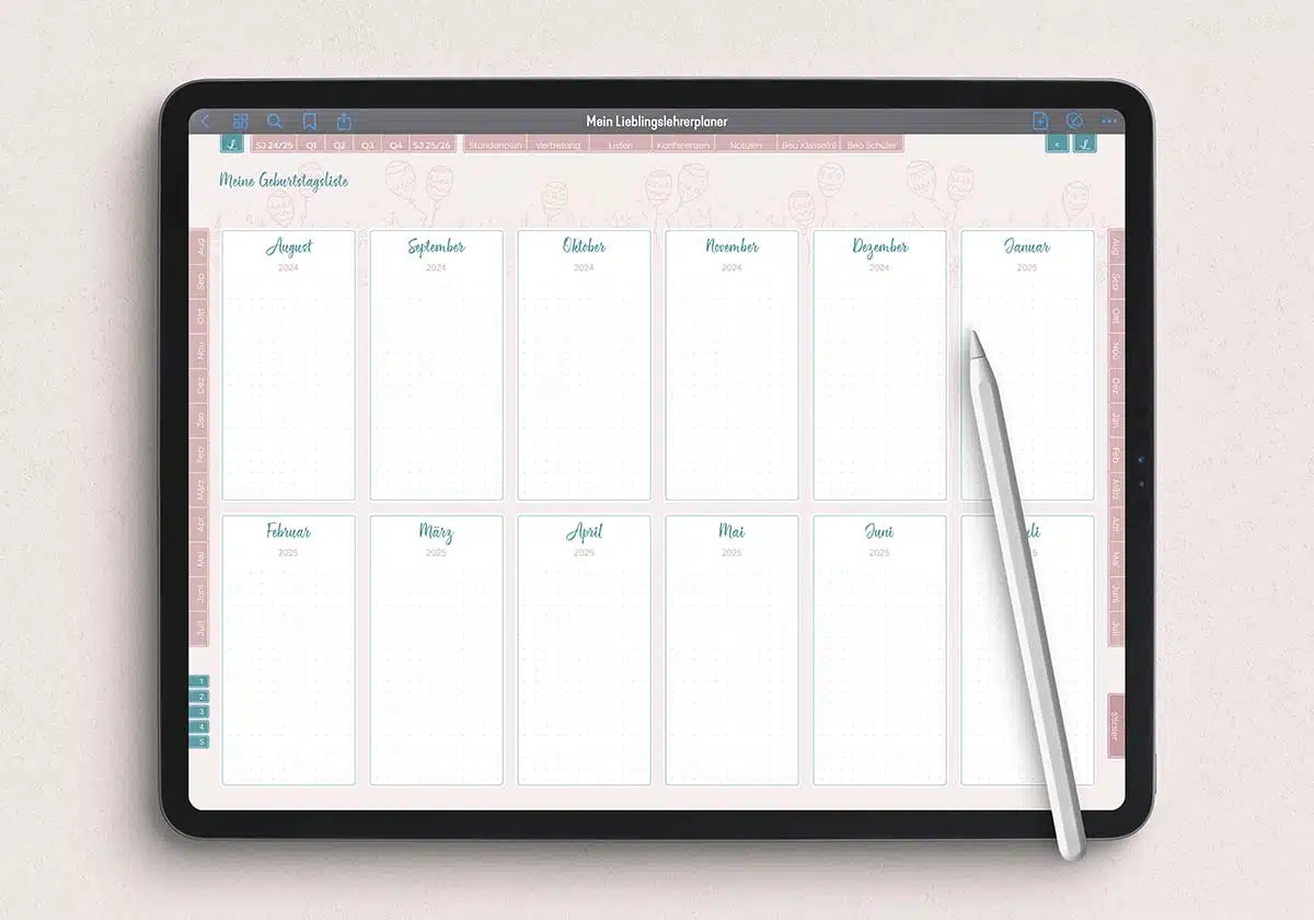 Lehrerplaner digital für eine gute Unterrichtsplanung, verfügbar in vier verschiedenen Varianten für die Nutzung mit einem Tablet