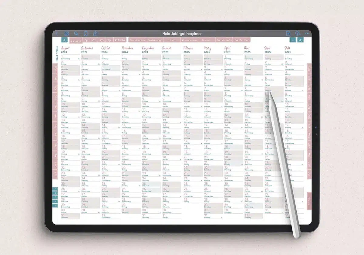 Lehrerplaner digital für eine gute Unterrichtsplanung, verfügbar in vier verschiedenen Varianten für die Nutzung mit einem Tablet