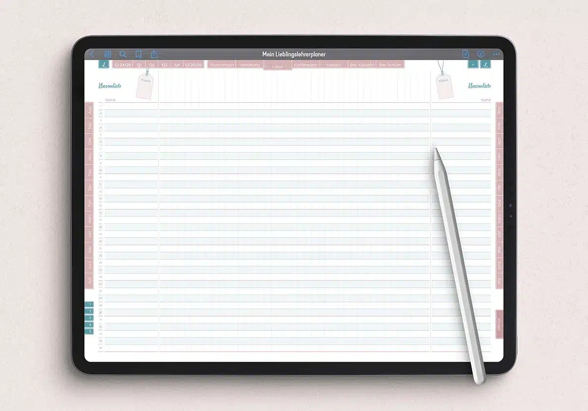 Lehrerplaner digital für eine gute Unterrichtsplanung, verfügbar in vier verschiedenen Varianten für die Nutzung mit einem Tablet