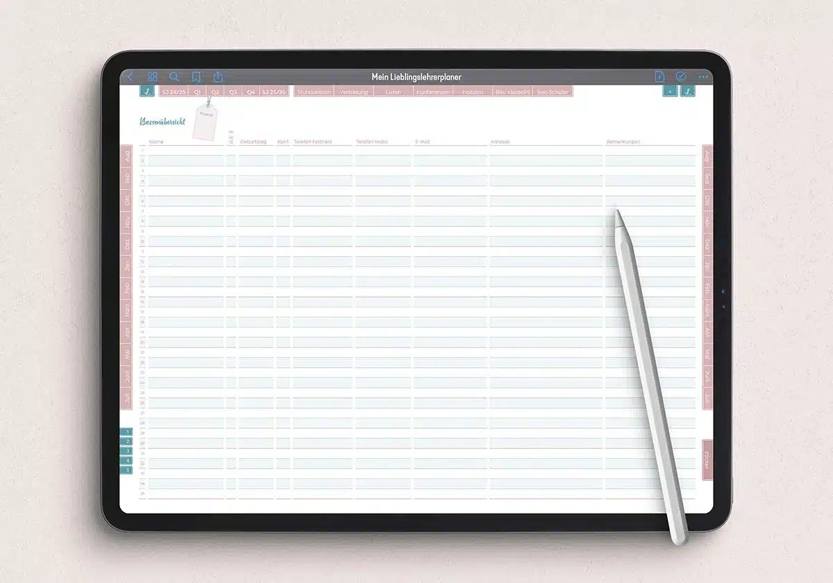 Lehrerplaner digital für eine gute Unterrichtsplanung, verfügbar in vier verschiedenen Varianten für die Nutzung mit einem Tablet
