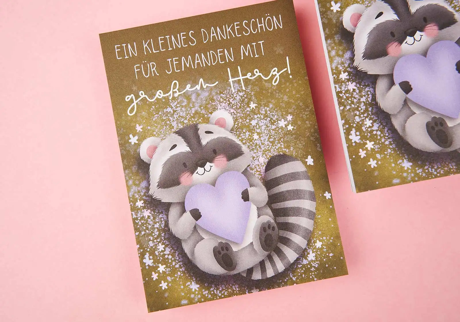 Postkarte »Danke von Herzen« – Waschbär