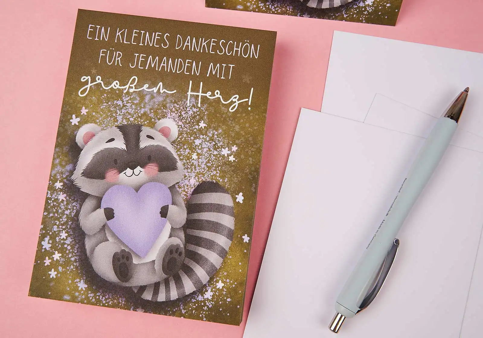 Postkarte »Danke von Herzen« – Waschbär