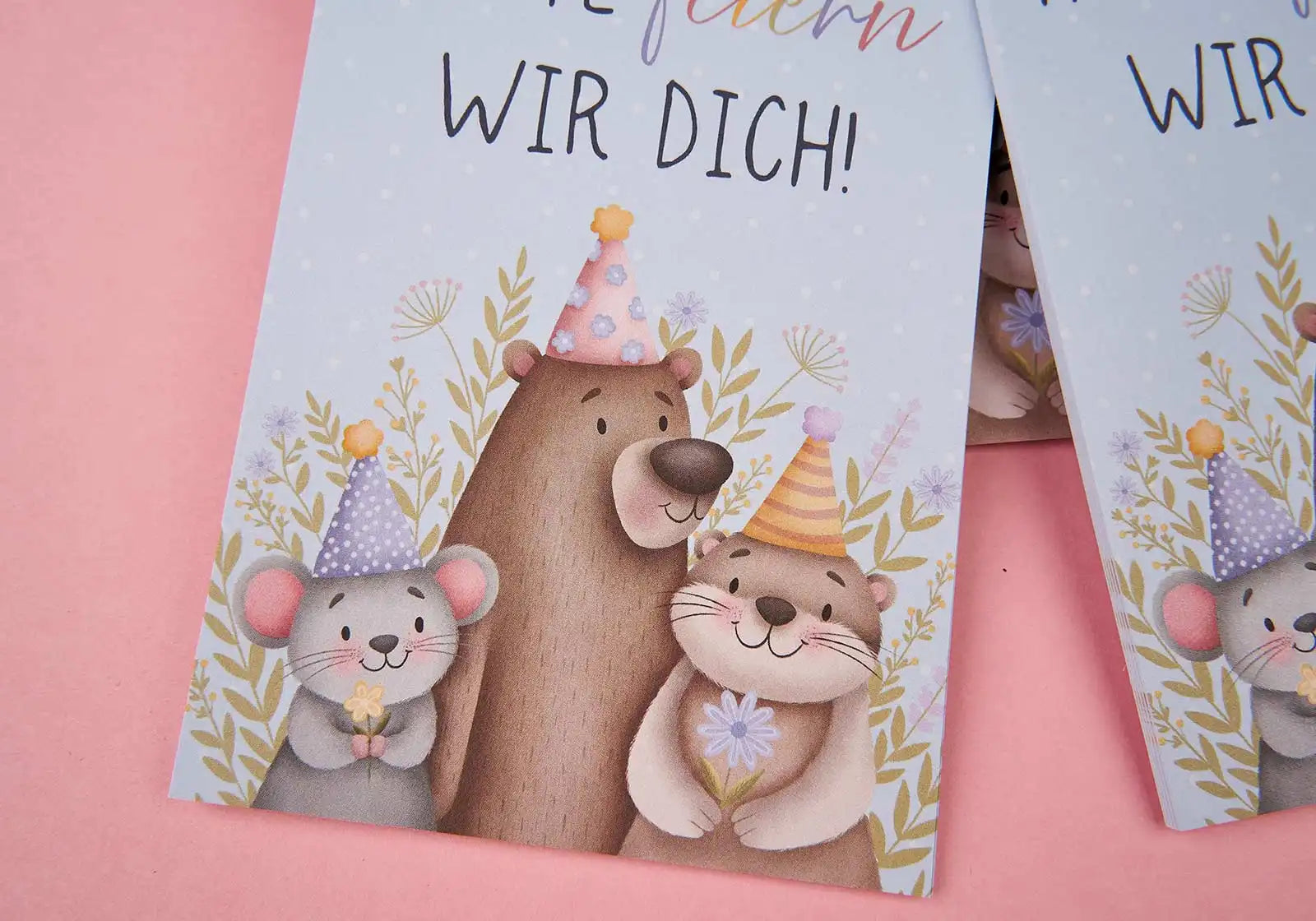 Postkarte »Heute feiern wir dich!« – Bär, Maus & Otter
