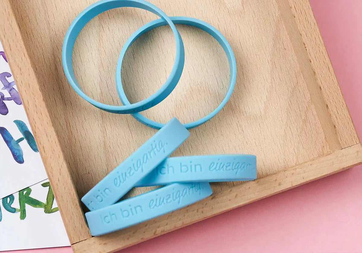 »Ich bin einzigartig.« – Armbänder für Kinder & Jugendliche, aqua – 5er Set