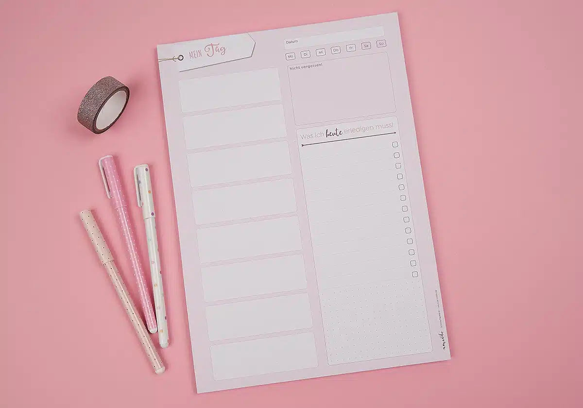 Schreibblock für die Planung des Tagesablaufs eines Unterrichtstages in der Schule, ideal für Lehrerinnen und Lehrer aller Schulformen