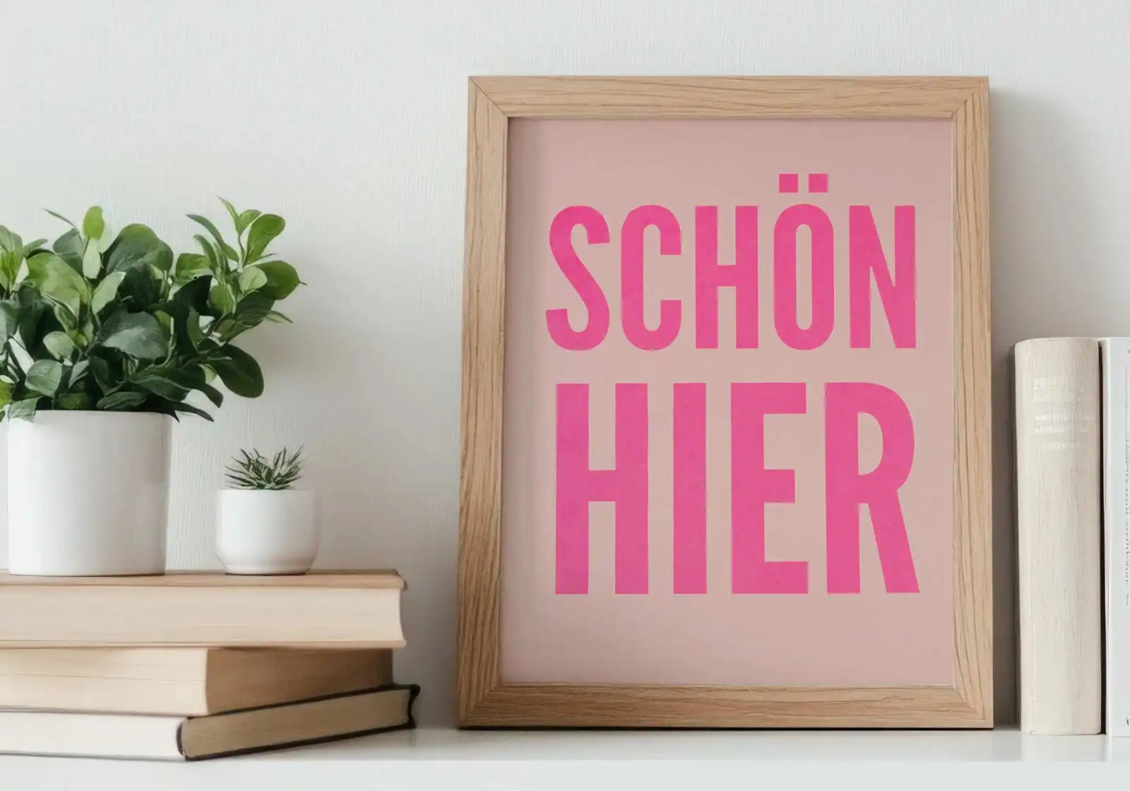 A4-Poster »Schön hier« – Siebdruck, Neonpink auf Rosa