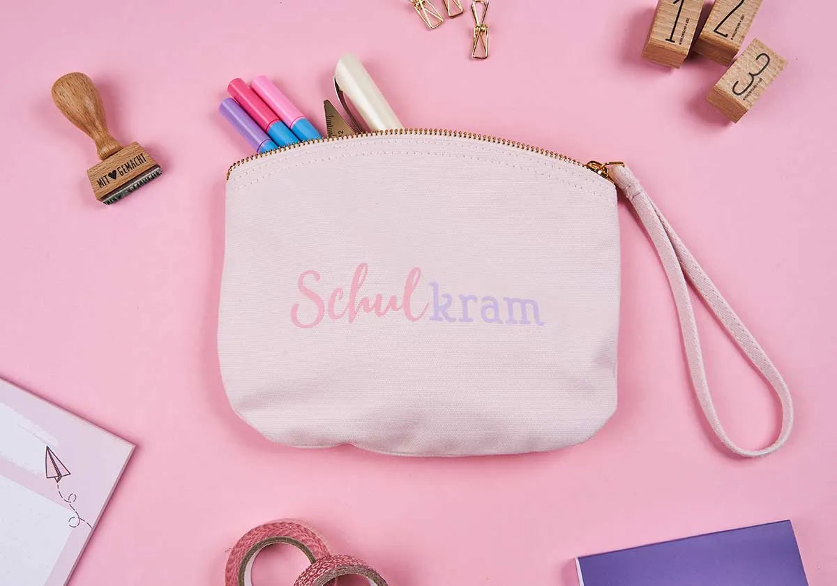 Mäppchen »Schulkram« rosa – 100% Organic Cotton - amoedo – Schöne Papeterie